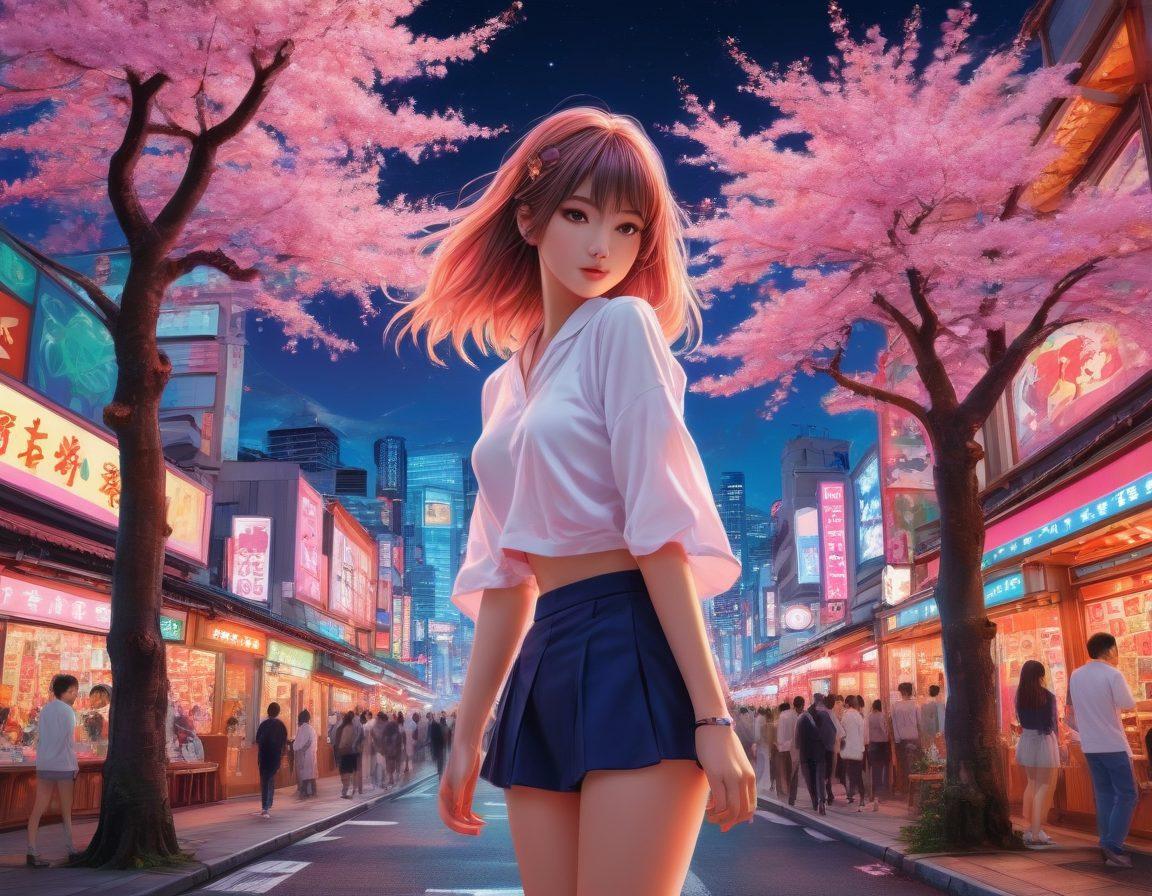 A colorful, vibrant collage depicting various styles of hentai art showcasing playful characters in dynamic poses, surrounded by elements of otaku culture like manga books, anime figures, and vibrant cherry blossom trees. The background features neon lights and a whimsical cityscape reflecting an energetic atmosphere. The overall mood should evoke excitement and curiosity about the intersection of erotic art and Japanese pop culture. super-realistic. vibrant colors. dynamic composition.