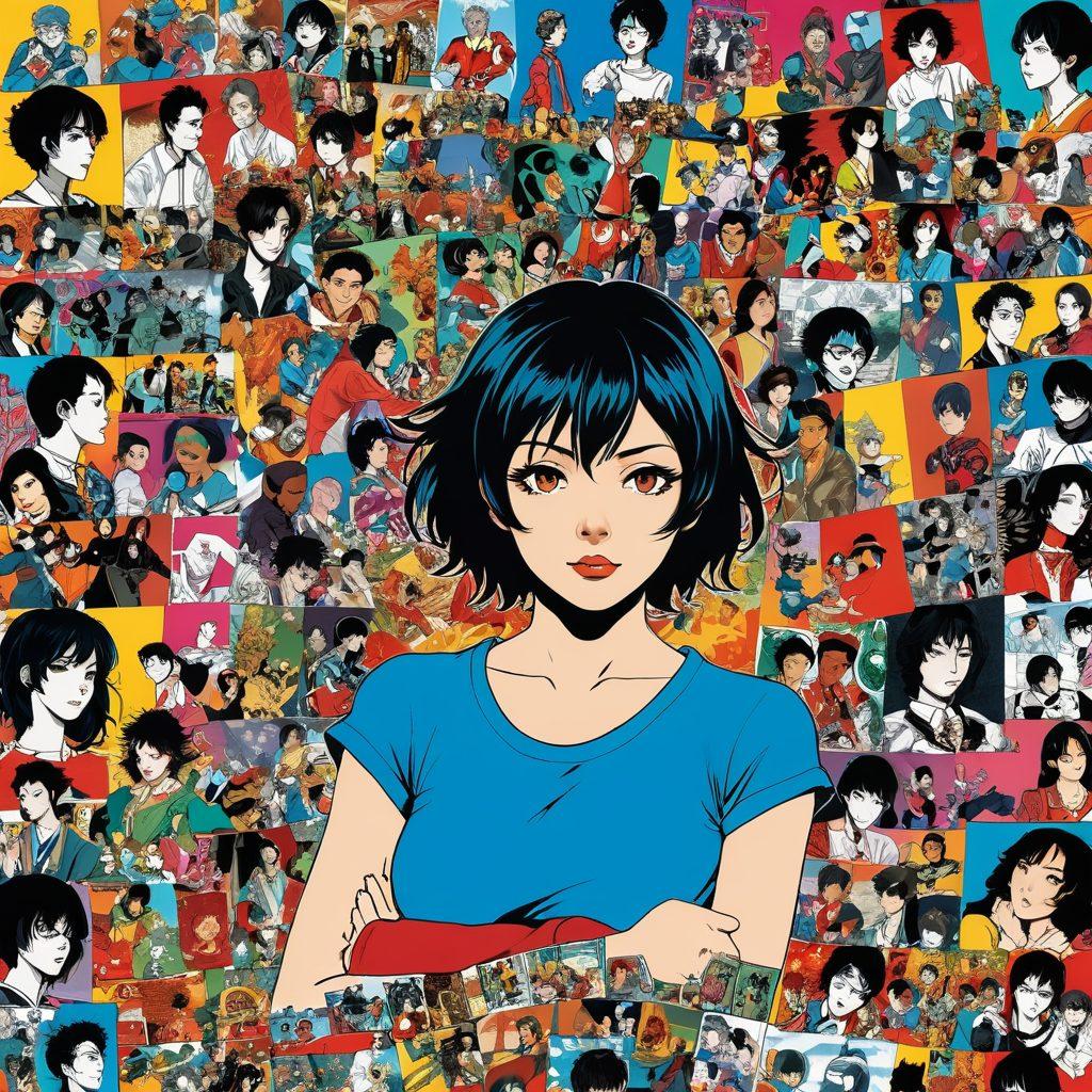 A visually dynamic collage showcasing the transformation of otaku culture from vibrant comic book art to colorful, engaging animation scenes. Incorporate iconic elements like manga panels, animated characters, a bustling anime convention, and hints of adult entertainment motifs, all intermingled for a sense of progression and evolution. The background should blend surreal comic book aesthetics with vibrant animation hues for a stylish contrast. vibrant colors. super-realistic. dynamic composition.